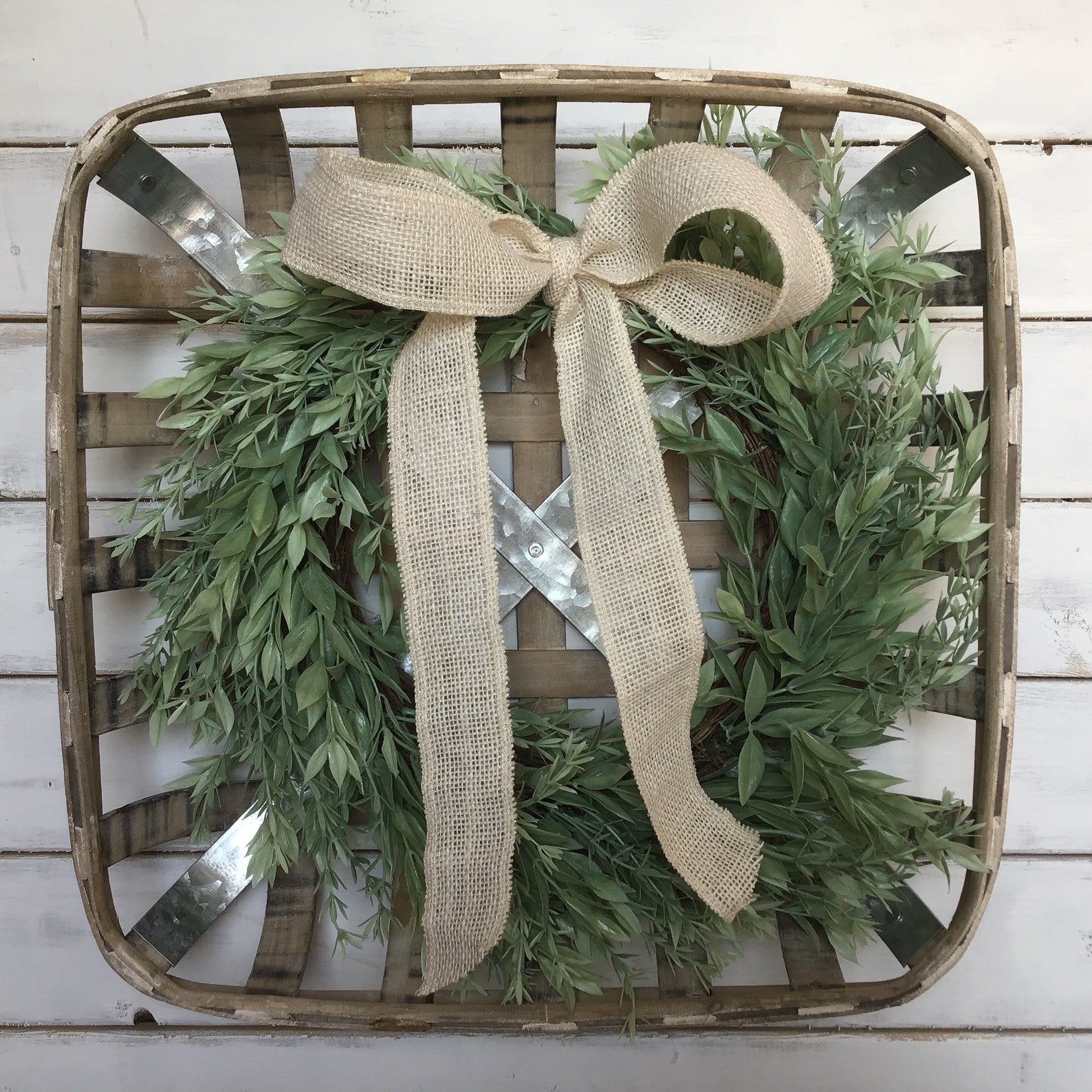 Tobacco Basket Wall Decor Tobacco Basket With Wreath Farmhouse Etsy