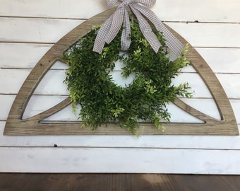 Farmhouse window decor Window frame with wreath Cathedral window frame Farmhouse wall decor Door header Wood window frame Farmhouse decor