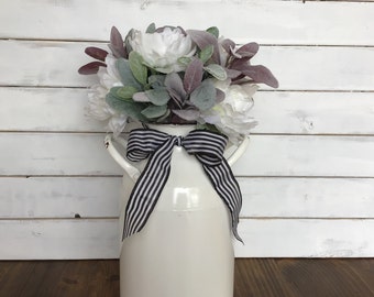 Farmhouse floral arrangement Lamb’s ear and peony arrangement Milk can decor Housewarming gift Farmhouse decor Farmhouse centerpiece Rustic