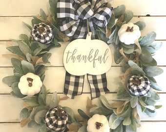 Thanksgiving door wreath Fall wreath decor Buffalo check pumpkin Autumn wreath Buffalo check wreath Farmhouse decor Thanksgiving decor