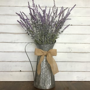 English lavender in pitcher Lavender arrangement Farmhouse lavender arrangement  centerpiece Metal pitcher with lavender Housewarming gift