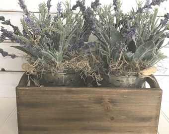 French lavender arrangement Lavender centerpiece decor Faux lavender arrangement Wooden caddy decor French farmhouse decor French country