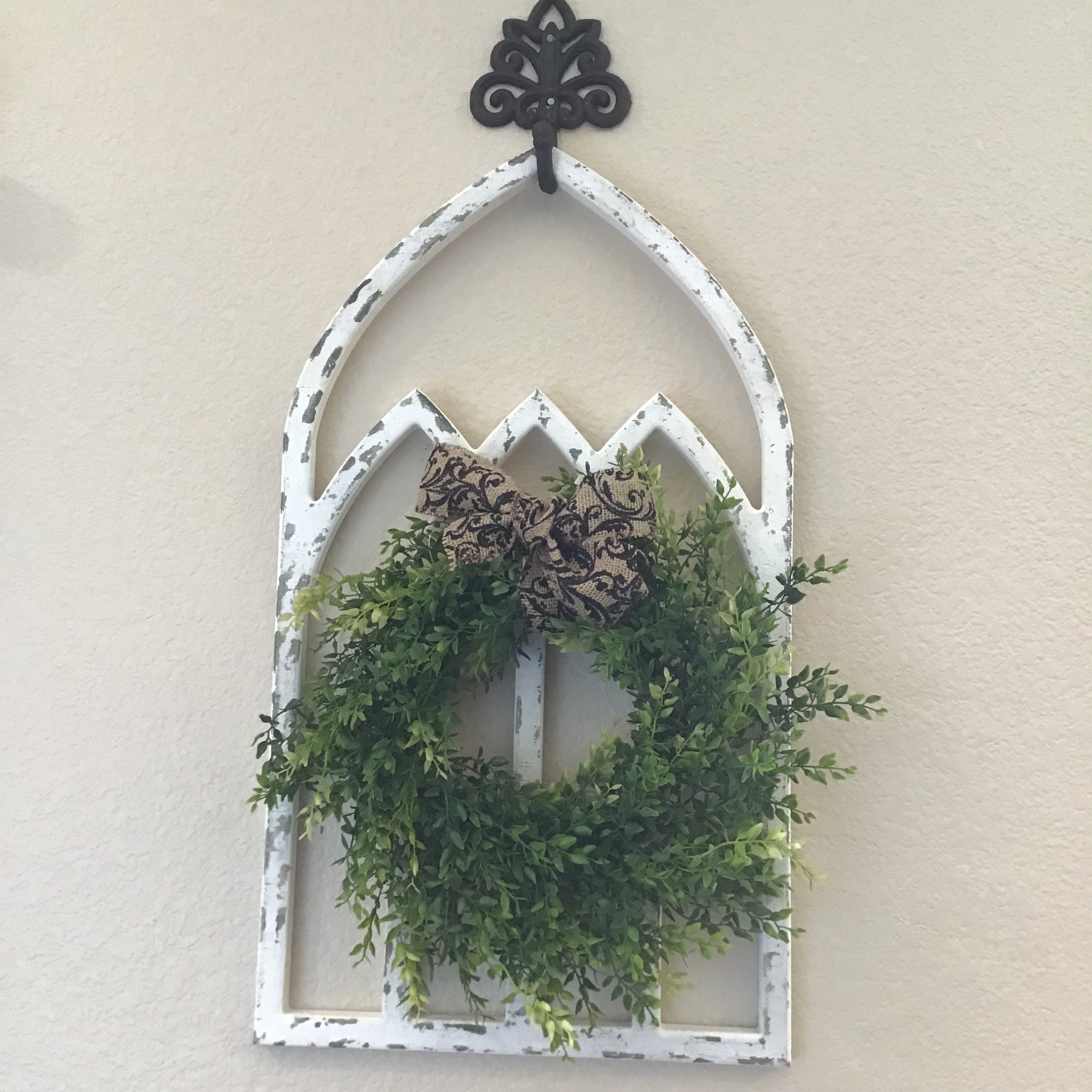 Farmhouse Wall Decor Distressed Window Frame Cathedral Window Frame