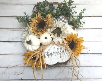 Fall door decor Tobacco basket Thanksgiving door decor Wall basket decor Front door decor Fall harvest basket Farmhouse wall decor Sunflower