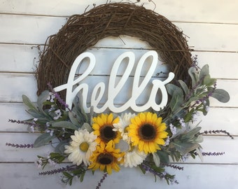 Welcome wreath Farmhouse wreath Front door wreath Sunflower wreath decor Housewarming Farmhouse kitchen decor Decorative wreath Wall decor