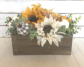 Thanksgiving centerpiece Rustic Thanksgiving Sunflower arrangement Thanksgiving pumpkin centerpiece Thanksgiving decor Faux pumpkin decor