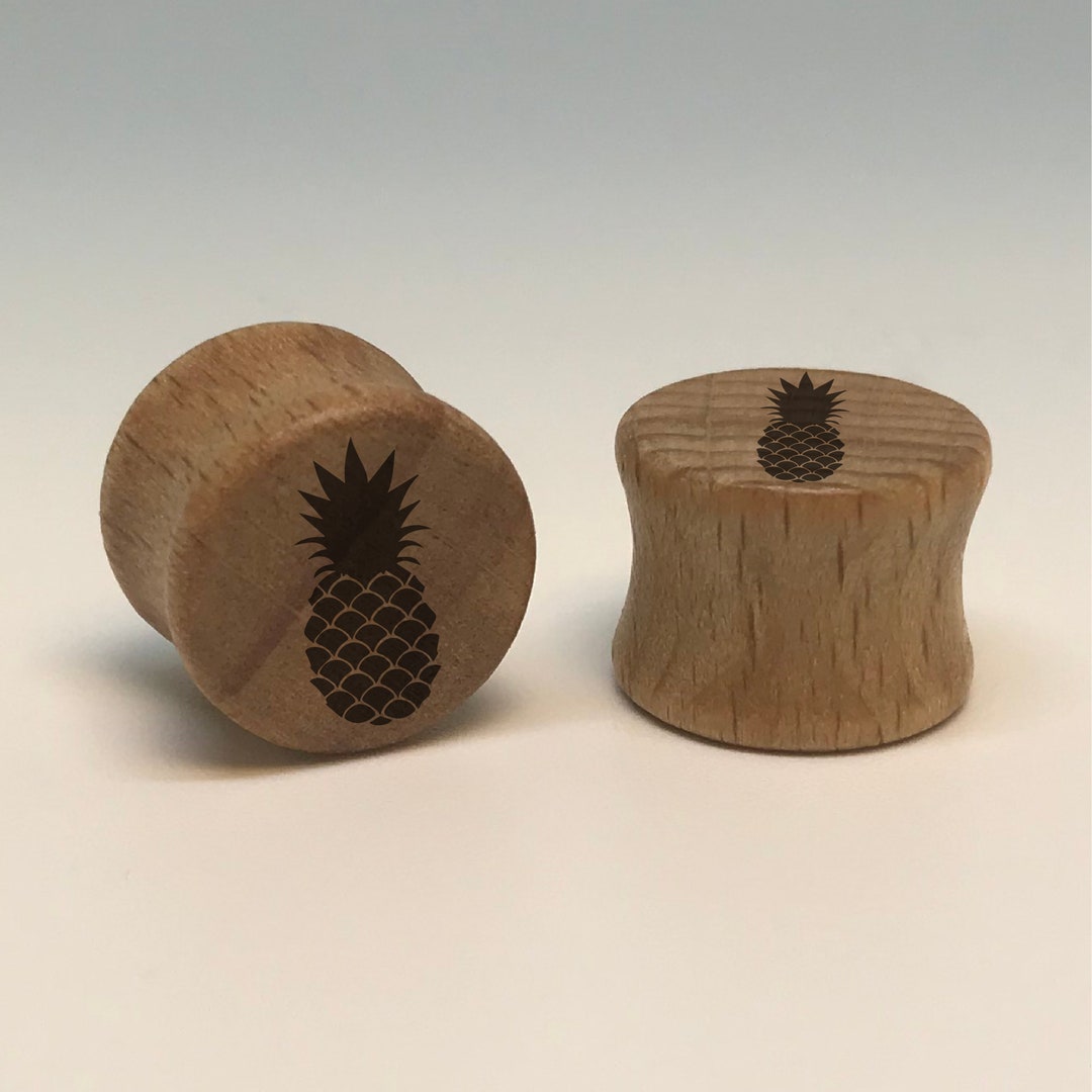 Pineapple Plugs, A PAIR of Bamboo Wooden Plugs, Wooden Gauges, Custom