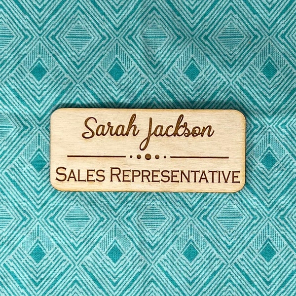 Engraved Wooden Name Tag, Engraved Tag, Engraved Magnetic Name Tag, Magnetic Name Tag, Wood Cut Name Tag, Business Accessory, Wood Name Tag