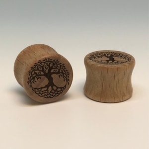 Tree of Life Plugs, A PAIR of Bamboo Wooden Plugs, Wooden Gauges, Custom Plugs, Wooden Gauges, Wood Plugs, Natural Plugs, Double Flare Plugs