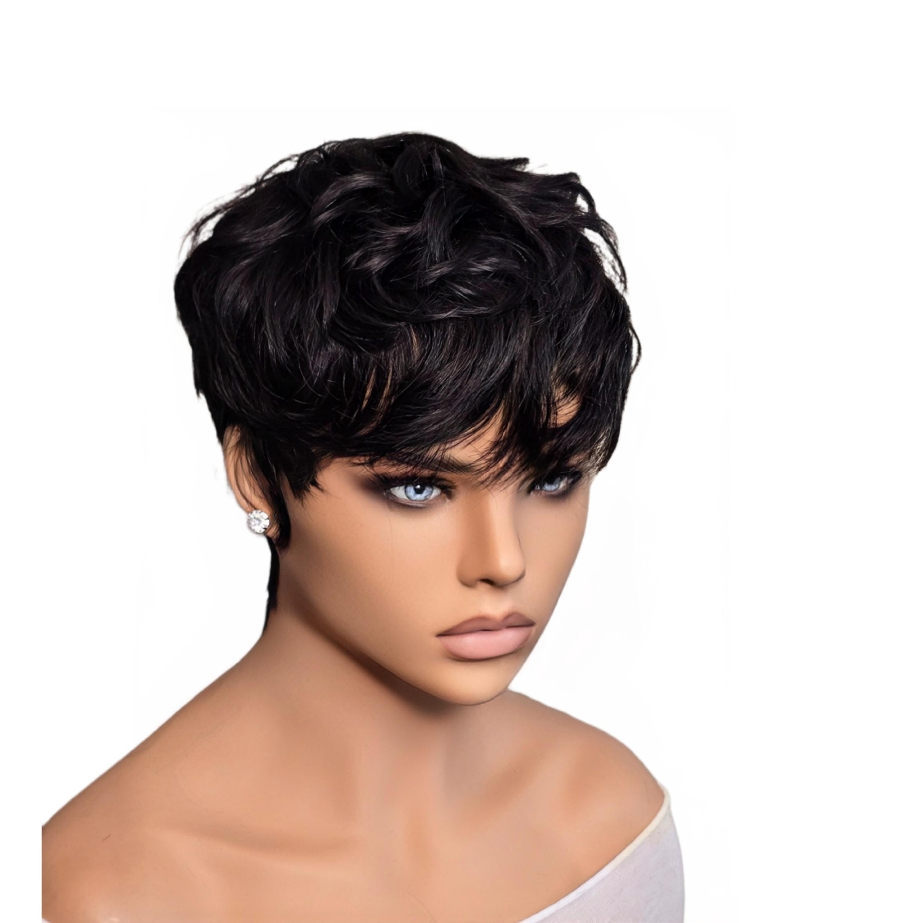 Human hair wig short tapered cut human hair 2019 Amazon.com : INSTANT FAB Short Human Hair Wigs Pixie Cut  main image 3