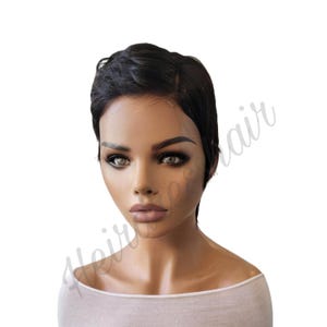 EVELYN Glueless 4x4 Lace Closure Wig Pixie Lace Razor Cut Wig, 100% Human Hair Small Head