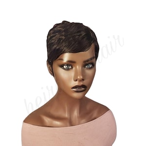 TERRI Beginners Friendly Petite Wig 100% Human Hair Pixie Black Woman Wig  Salt and Pepper Grey Wig Short Hair Wig