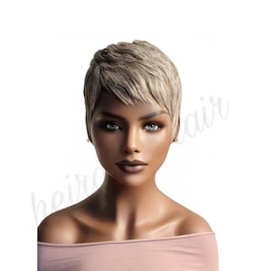 PATRICIA Beginners Wig Short Tapered Razor Cut 100% Human Hair Layered Pixie Wig Black Woman Wig Salt and Pepper Grey Wig