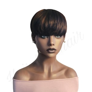 LIZZIE  Beginners Wig  Short Tapered Razor Cut 100% Human Hair Layered Pixie Wig  Black Woman Wig  Full Bang Cut