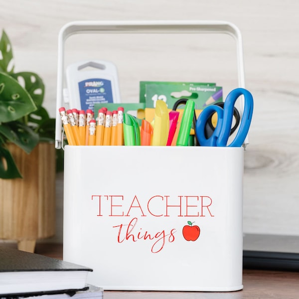 Teacher Things Supply Organizer Box - Art Bin Caddy Storage Container - Art Supply Organizer for Teachers - Pencil and Desk Marker Organizer