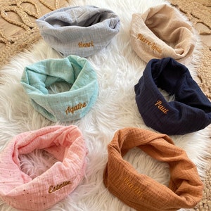 Embroidered snood, light spring/summer personalized in double gauze, various colors, neck circumference image 2