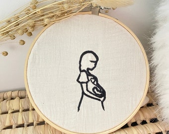 Tambour femme enceinte personnalisé, tambour brodé, tambour prénom en double gaze de coton