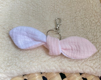 Porte clef noeud, bijou de sac en double gaze de coton, diverses couleurs