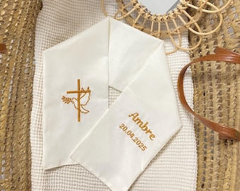 Étole de Baptême Personnalisée Brodée – Motif au choix – Coton doux – Fait main