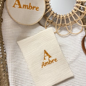 Personalized Baby Health Record Cover – Embroidered First Name and Initial – Double Cotton Gauze – Birth Gift