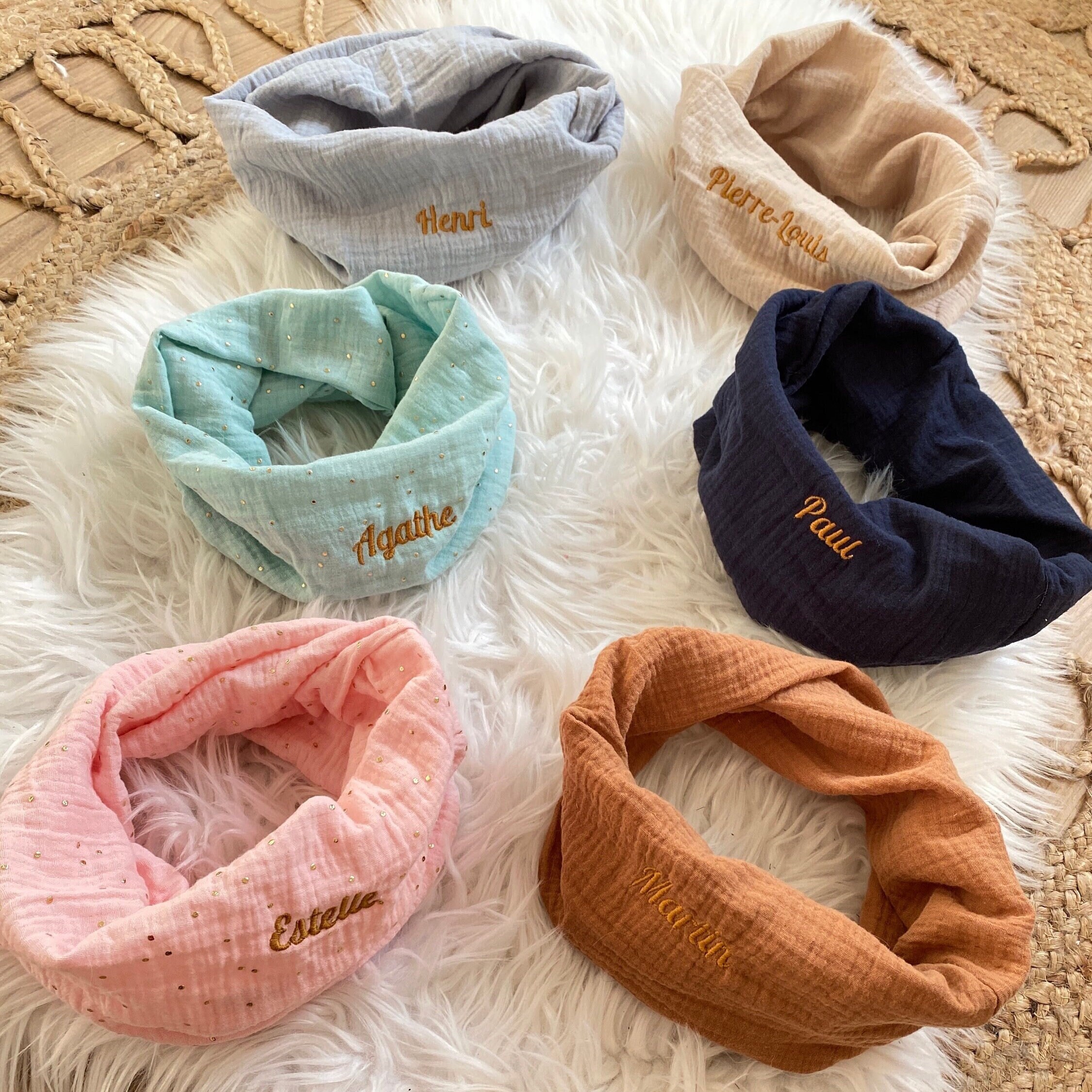 Personalized Embroidered Snood in Double Cotton Gauze