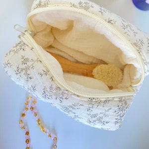 Beauty case personalizzato ricamato – Nome o iniziale – Garza di cotone – Regalo per nascita/maternità – Beauty case per neonati o adulti