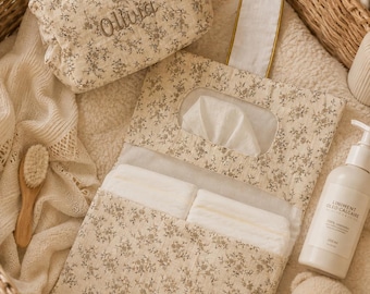 Trousse à langer personnalisée en gaze de coton – Trousse de toilette personnalisée – rangement couches et lingettes –  organisateur de sac