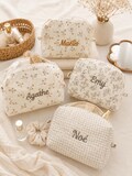 Personalized embroidered toiletry bag – Name or initial – Cotton gauze – Mother's Day gift – Baby or adult vanity case product logo