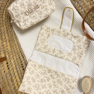 Personalized cotton gauze changing bag - with embroidered first name - diaper and wipes storage - bag organizer