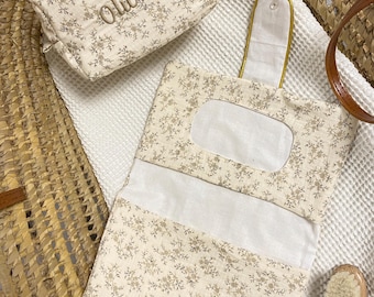 Trousse à langer personnalisée en gaze de coton – Trousse de toilette personnalisée – rangement couches et lingettes –  organisateur de sac