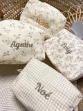 Personalized embroidered toiletry bag – Name or initial – Cotton gauze – Baby/maternity gift – Baby or adult vanity case product logo