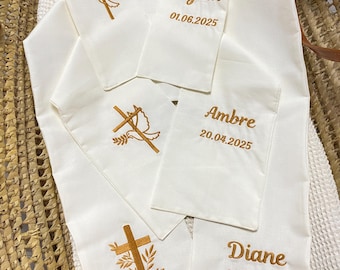 Étole de Baptême Personnalisée Brodée – Motif au choix – Coton doux – Fait main