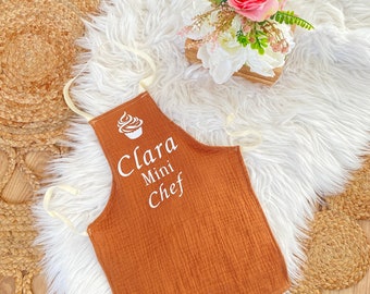 Personalized children's heat-sealed apron in double cotton gauze, first name apron, children's kitchen apron, apron for children.