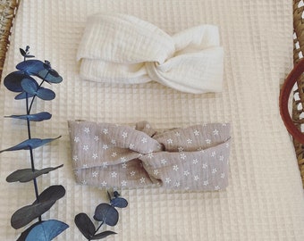 Bébé-Adulte headband noué en double gaze, différentes tailles et couleurs,