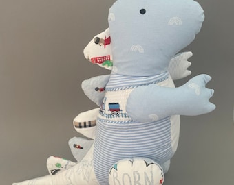 Memory keepsake dinosaur made from outgrown babygrows or clothing of loved ones