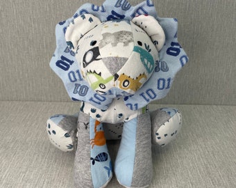 Memory keepsake lion made from outgrown baby clothing