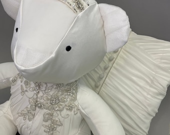 Wedding dress memory keepsake bear and cushion set