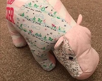 Memory hippo / bear keepsake made using old baby clothing
