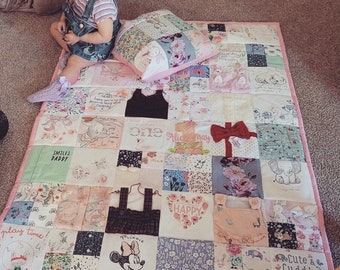 Single bed baby clothes quilt and cushion bundle - memory keepsake