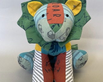Memory keepsake lion made from outgrown baby clothing