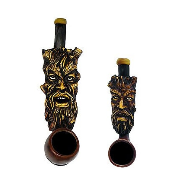 Tree Man Tobacco Smoking Hand Pipe - Handmade Enchanted Forest Art Pipe Natural Bowl Small Mini Gifts for Smokers Hippie Nature Lover Bark