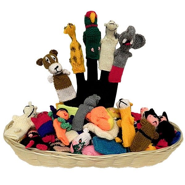 Knit Animal Finger Puppets 12 Piece Set - Handmade Wool Kids Educational Gift Story Telling Playtime Family Toys 1 Dozen Assorted Characters