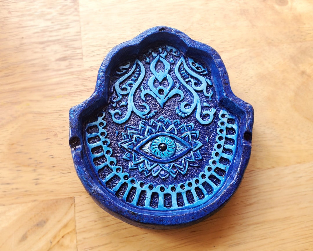 Hamsa Hand Ash Tray Round Cigarette Burner Incense Holder Etsy