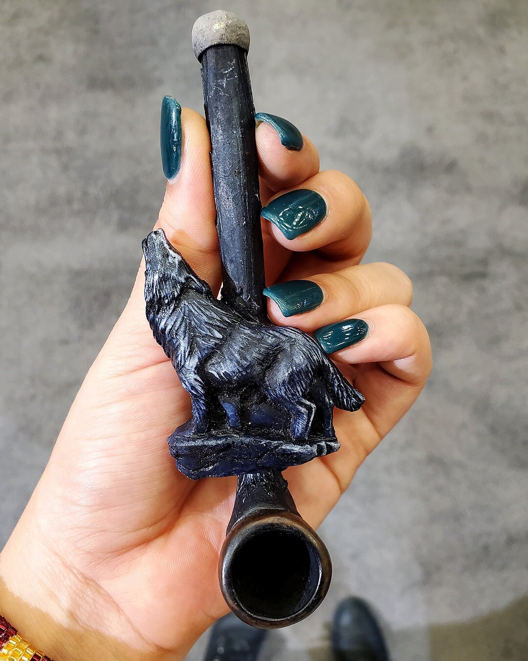 Howling Wolf Tobacco Smoking Hand Pipe Handmade Spirit Animal Art