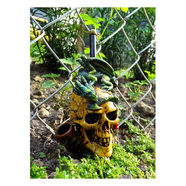 Skull Dragon Tobacco Smoking Pipe - Handmade Fantasy Art Natural Bowl Medieval Skeleton Mythical Creature Game of Thrones GOT Fan Death Gift