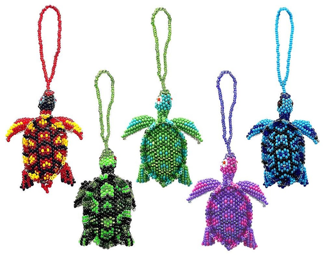 Sea Turtle Seed Bead Ornament Surprise Color Handmade Animal Figurine