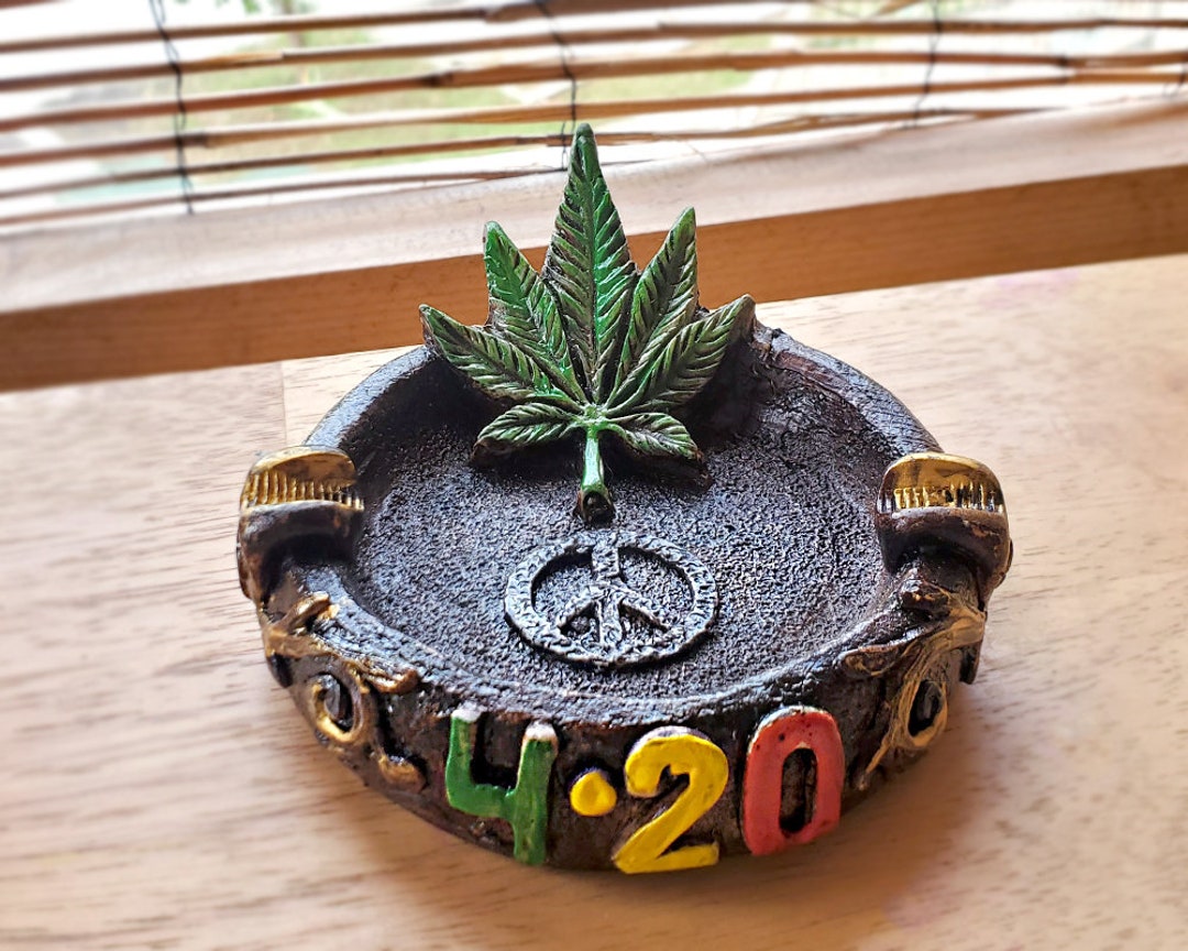 Rasta Leaf Ash Tray Round Tall Cigarette Burner Incense Etsy