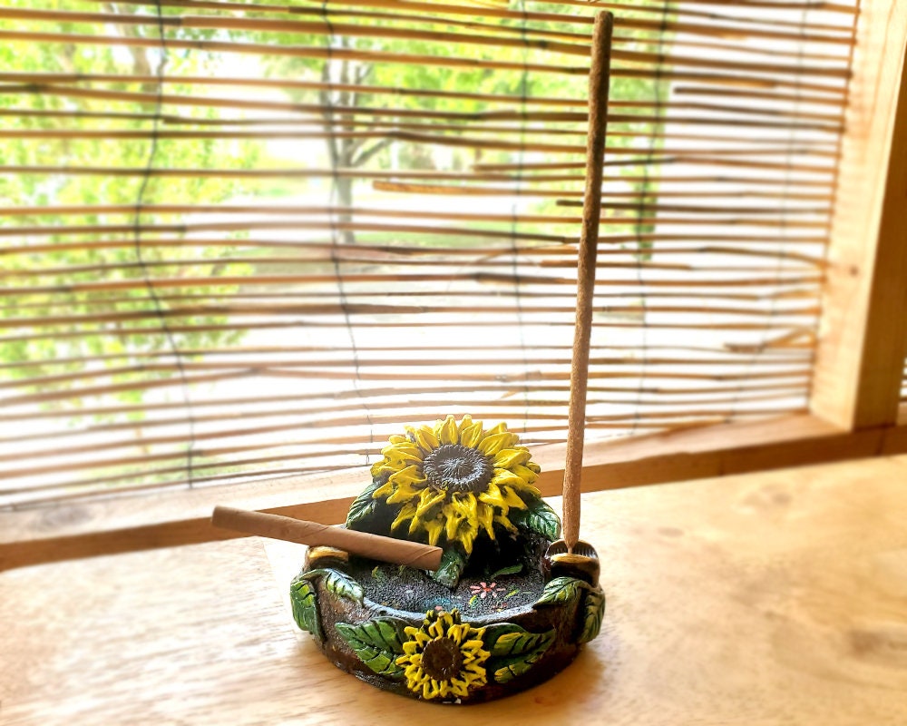 Sunflower Ash Tray Round Cigarette Burner Incense Stick Etsy