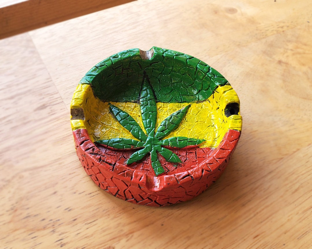 Rasta Leaf Mosaic Ash Tray Round Cigarette Burner Incense Etsy