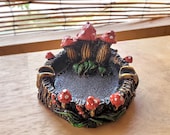 Mushroom Ash Tray - Round Tall Cigarette Burner Incense Stick Holder Handmade Decor Enchanted Forest Smoke Shop Gifts Feng Shui Trippy Art